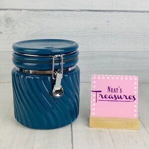 Vintage Winsome China Embossed Blue Swirl Hinged Blue Stoneware 6.5" Canister